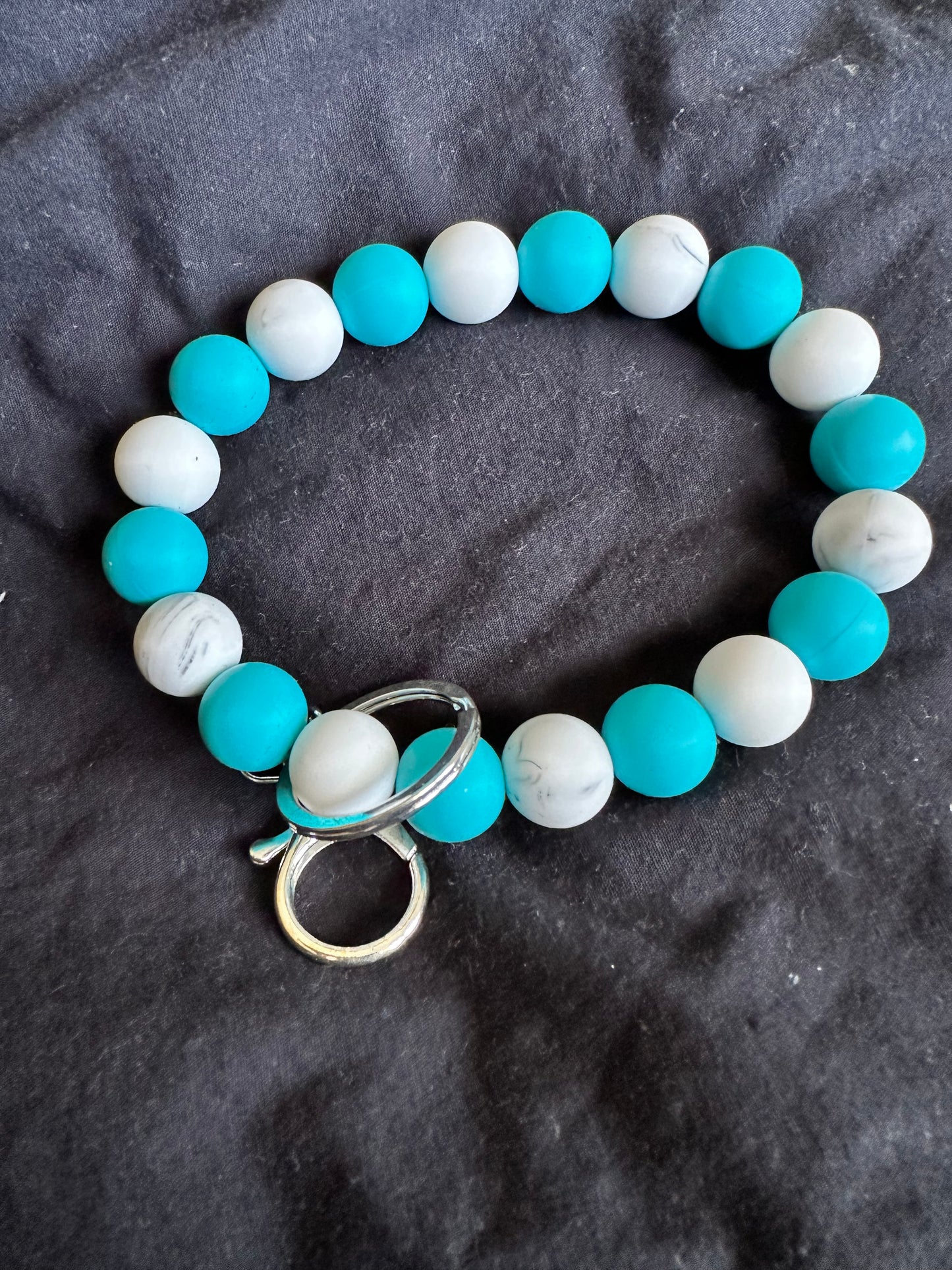 Blue, White, Marble Wristlet Keychain