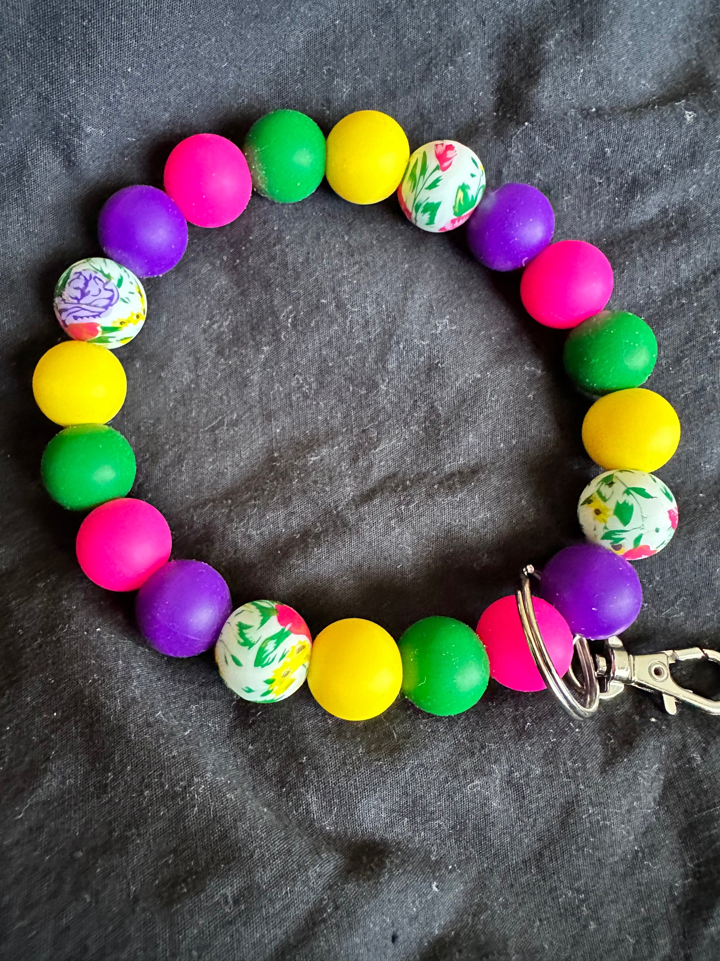 Pink, Yellow, Purple Flower Wristlet Keychain