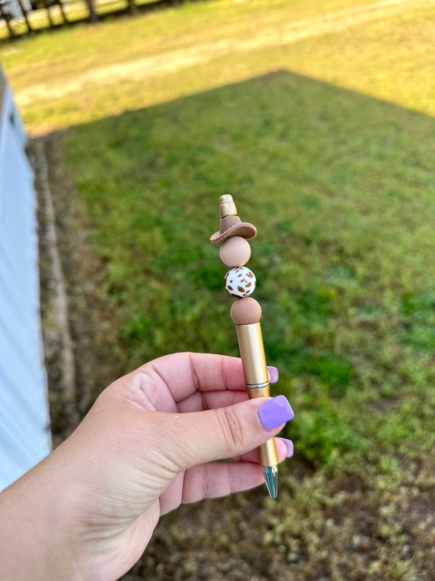 Brown Cow Cowboy Hat Silicone Beaded Pen