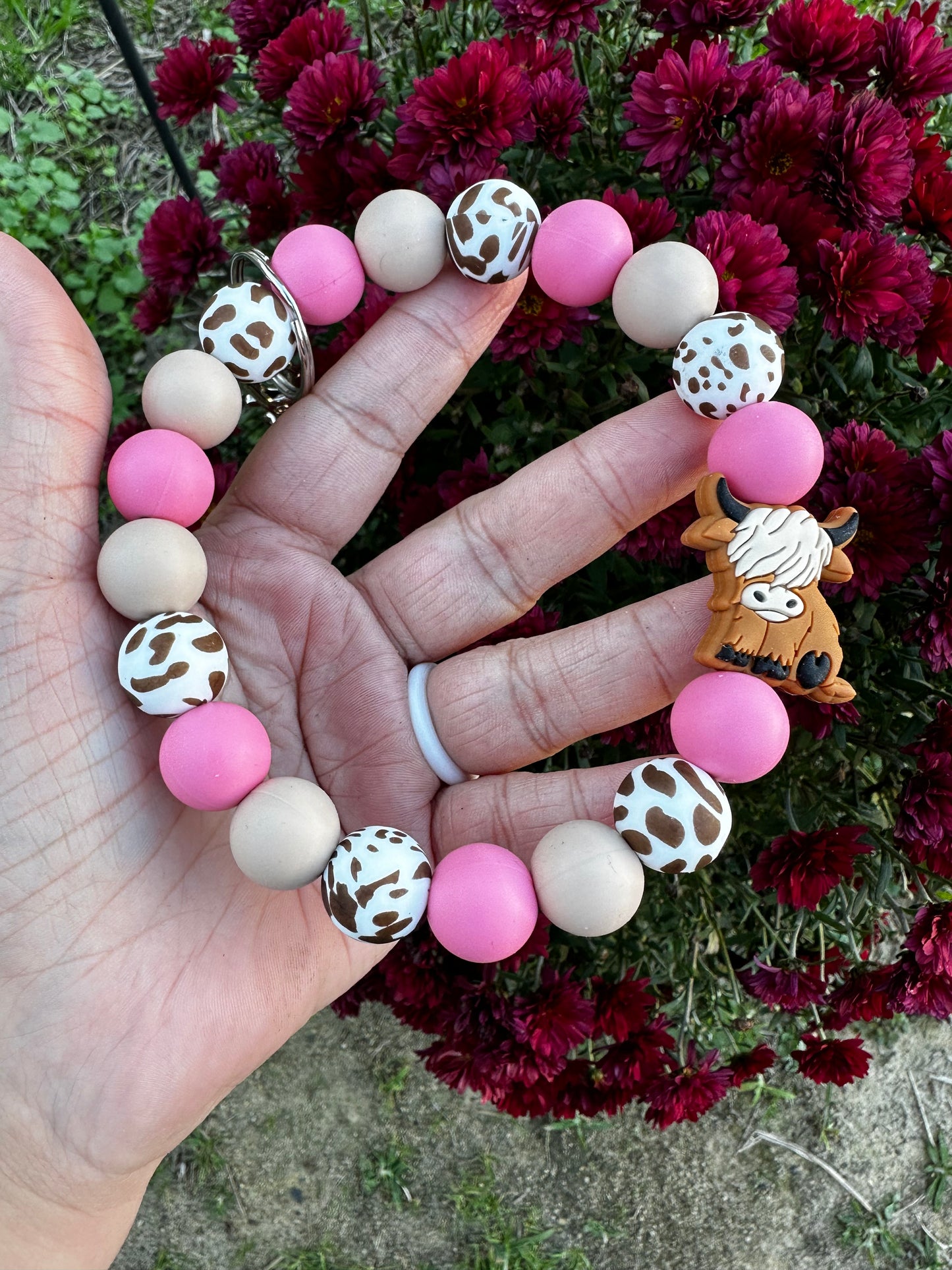 Pink Highland Cow Wristlet